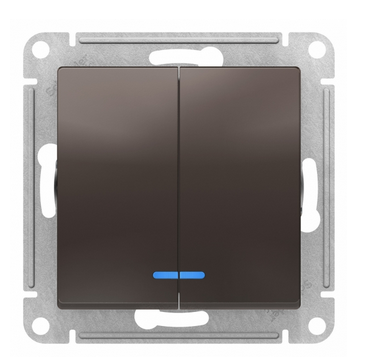 Schneider Electric AtlasDesign Мокко  Выключатель 2-клавишный с подсветкой схема 5а, 10АХ, механизм ATN000653