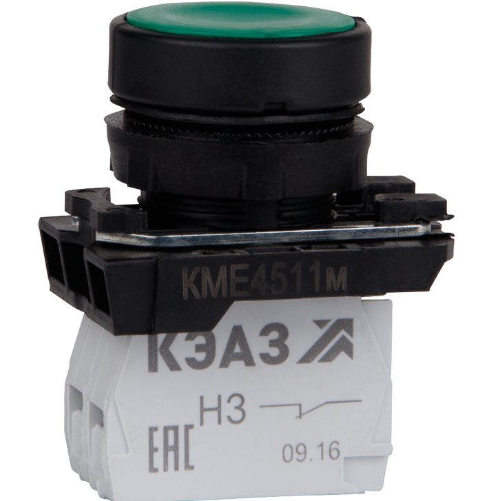 Кнопка КМЕ4511м-зеленый-1но+1нз-цилиндр-IP54-КЭАЗ