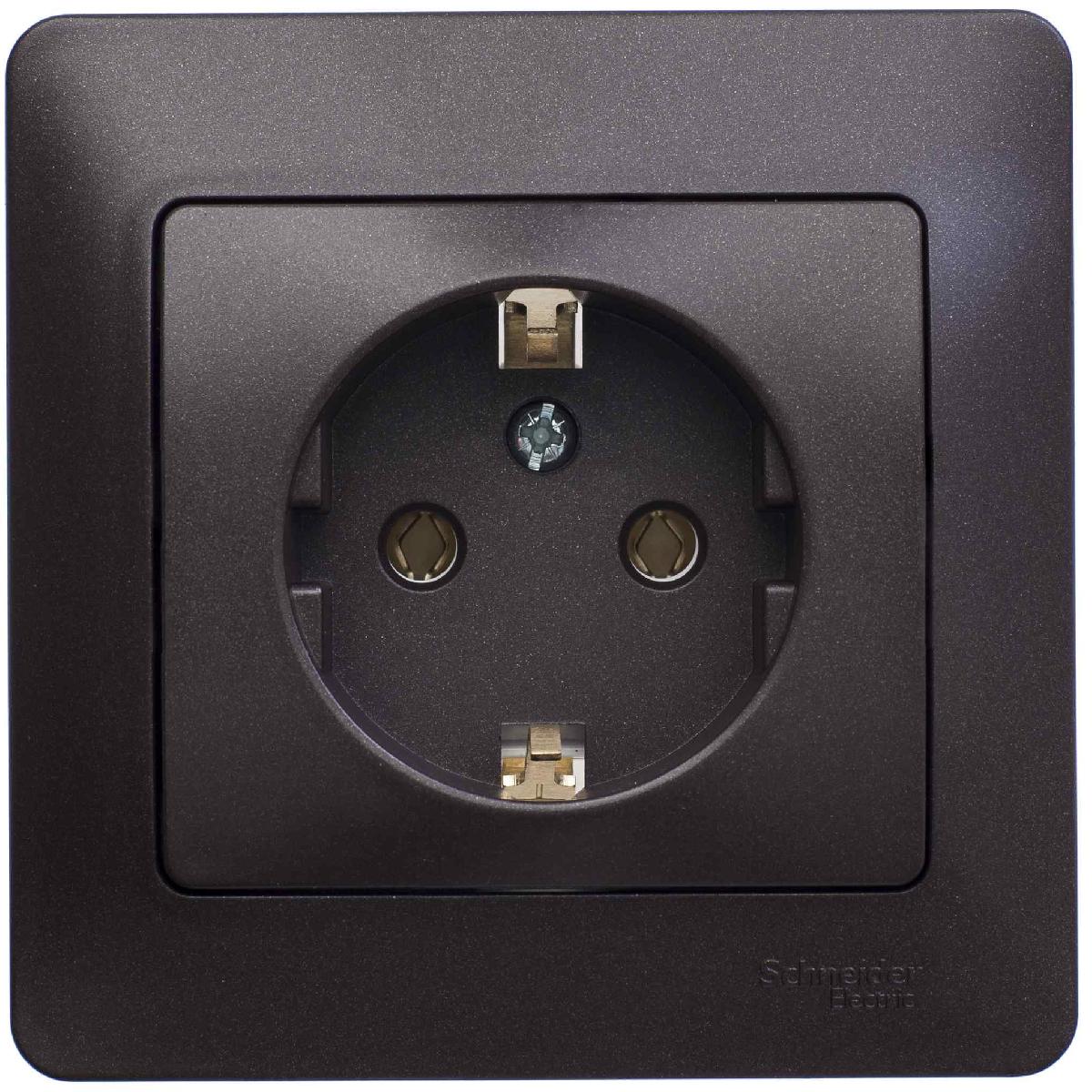 Schneider Electric Glossa Шоколад Розетка с заземляющими контактами в сборе с рамкой IP20 скрытая установка GSL000842