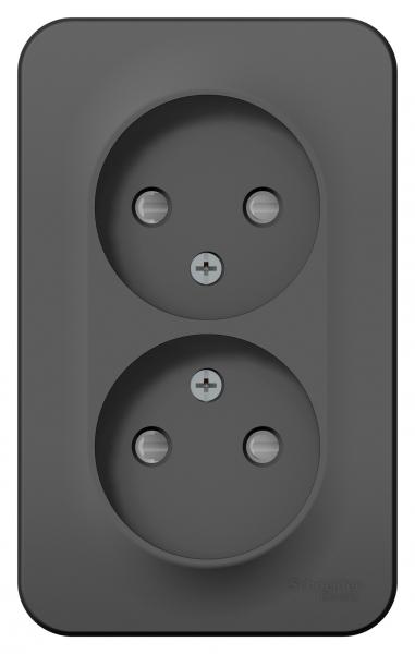 Schneider Electric  BLANCA  Антрацит  Розетка 2-местная без заземляющих контактов со шторками изолирующая пластина16А,250В, открытая установка BLNRA001216