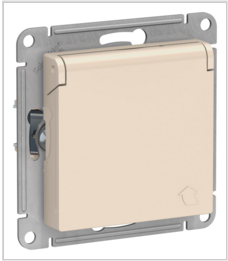 Schneider Electric AtlasDesign Бежевый Розетка с заземляющими контактами со шторками с крышкой, 16А, IP20, механизм ATN000246