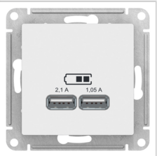 Schneider Electric AtlasDesign  Белый  Розетка USB, 5В, 1 порт x 2,1 А, 2 порта х 1,05 А, механизм ATN000133