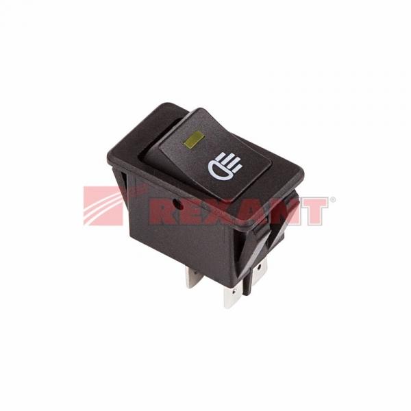Выключатель клавишный 12V 35А (4с) ON-OFF  с желтой LED подсветкой  (ASW-17D)  REXANT 36-4442