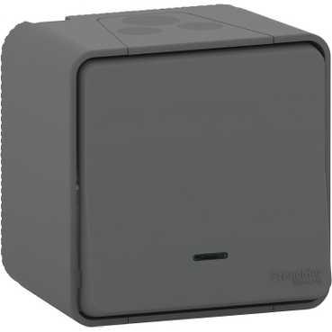 Schneider Electric Mureva Styl  Антрацит Выключатель в сборе кнопочный с подсветкой открытая установка IP55 MUR35028