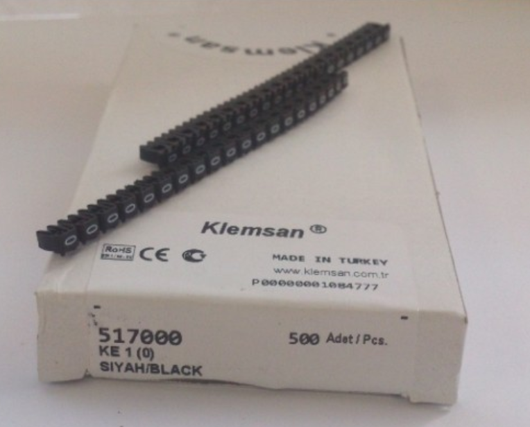 Маркировка кабеля КЕ1 (0,75х1,5мм) "0" (500шт)  Klemsan 517000
