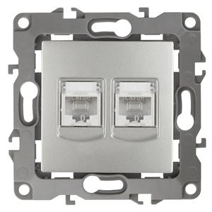 ЭРА  Эра12  Алюминий  Розетка информационная 2-местная 2XRJ45,  12-3108-03