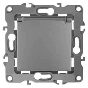 ЭРА  Эра12  Графит  Розетка 2P+E Schuko со шторками с крышкой 16АХ-250В,  12-2103-12 Б0019327
