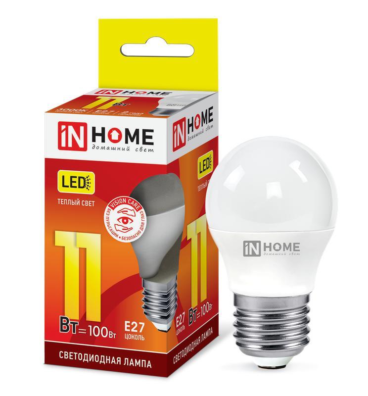 Лампа светодиодная LED-ШАР-VC 11Вт шар 230В E27 3000К 1050лм IN HOME 4690612020600